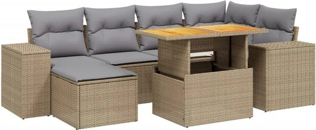 vidaXL 7-tlg Garten-Sofagarnitur aus Polyrattan in Beige mit Kissen und Metallgestell - Bild 1
