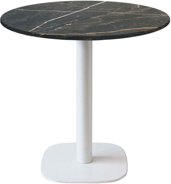RestooTab Tisch Round runder Bistrotisch mit Stein-Dekor, Platte schwarz, Gestell weiß, H: 75 cm, Ø: 70 cm - Bild 1