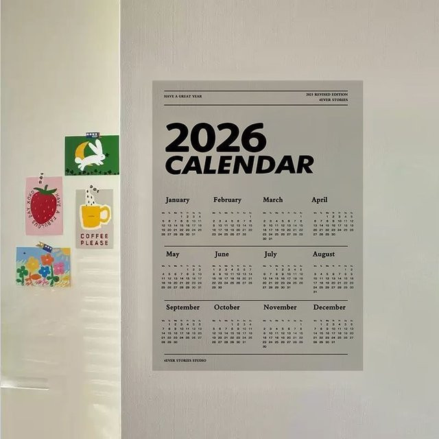 2026 Wandkalender-Poster aus Leinwand in Weiß, Monatlicher Kalender für Wohnzimmer und Klassenzimmer zur Rahmung, B/H: 30,0 x 20,0 cm - Bild 1
