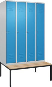 C+P Spind Classic PLUS Garderobenschrank mit Sitzbank, 4 Abteile, B/T/H: 212 x 120 x 81,5 cm, Zylinderschloss, 3 Garderobenhaken, Buche-Hartholz und Stahl - Bild 1