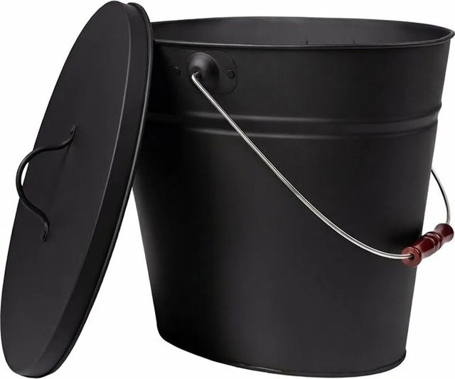 BLACK OAK Vesuvio Ascheimer mit Deckel, feuerfester Metalleimer aus pulverbeschichtetem Stahl in Schwarz, 15 l - Bild 1