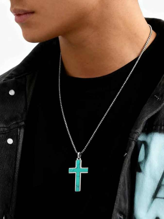 prjewel Halskette mit Kreuz-Anhänger, Edelstahl, Naturstein, Herren - Bild 3