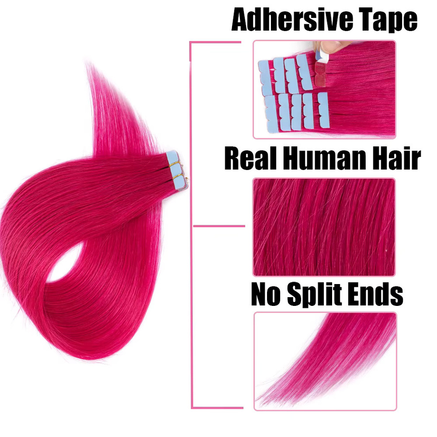 Luxy Beauty Mini-Tape-in Echthaar-Extensions, 10 Stück, Rosa Rot Grün Lila Blau - Bild 3