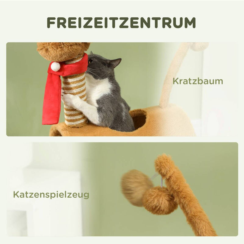 PawHut Kratzbaum im Hirschdesign mit Höhle und Spielball, Katzenkletterbaum in Braun, Höhe: 98 cm - Bild 4