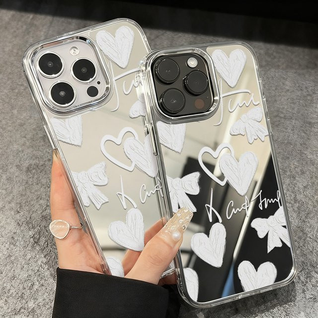 Apple iPhone Schutzhülle mit Make-up Spiegel und Herz-Design in Transparent für iPhone 17 Pro Max, 16, 15, 14, 13, 12 und Air - Bild 1