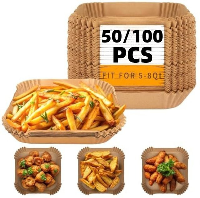 50 Stück Silikonölpapier für die Heißluftfritteuse, braunes ölabsorbierendes Spezialpapier als Lebensmittelunterlage - Bild 1