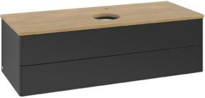 V&B Waschtischunterschrank Antao ohne Frontstruktur, Eiche Honig, Blau Lackiert, B/T/H: 120 x 50 x 50 cm - Bild 1