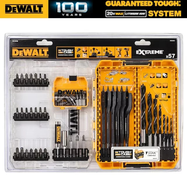 DeWalt 57-teiliges Bohrer-Set mit Zentrierbohrern und flachen Holzbohrern in Gelb DT70758 - Bild 1