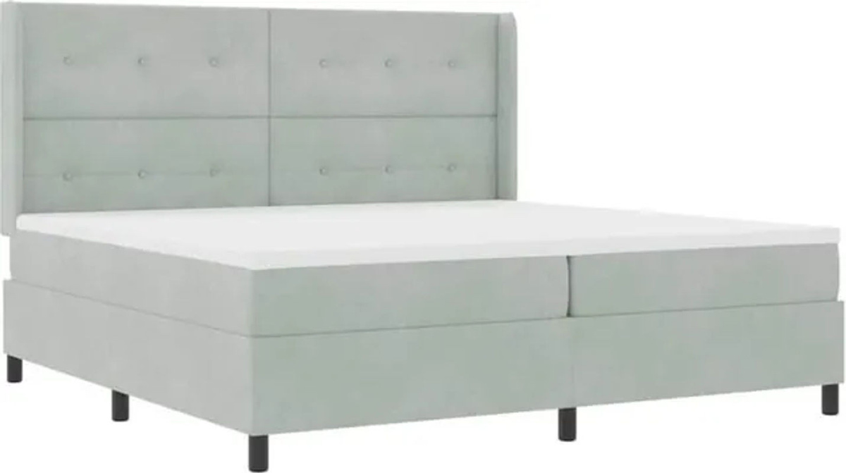 Vidaxl Boxspringbett mit Kopfteil aus Samt in Grau, B/T: 200 x 200 cm - Bild 1