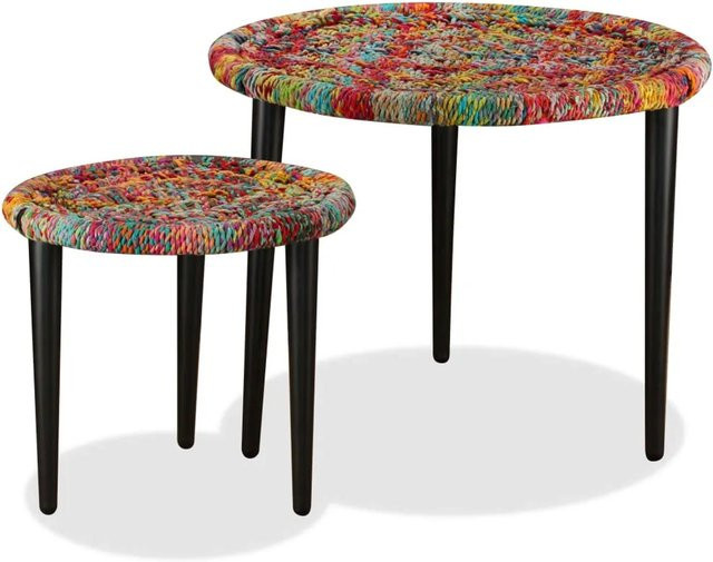 vidaXL 2-teiliges Couchtisch-Set Chindi-Details in Mehrfarbig mit runden Tischplatten und Metallbeinen - Bild 1