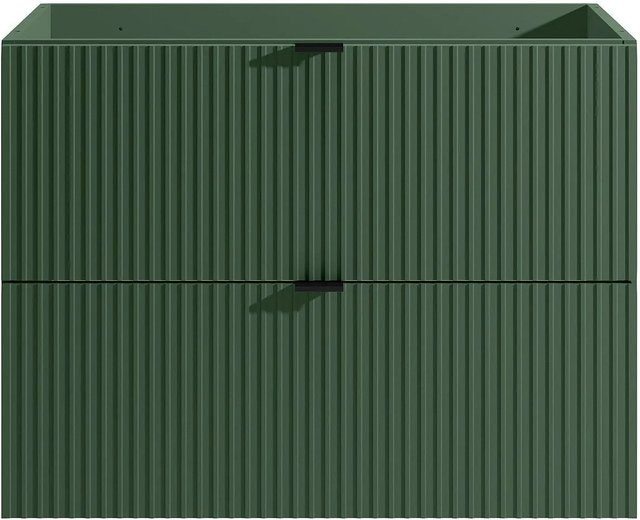 Waschbeckenunterschrank Zevini in Grün mit Streifenoptik und mattem Finish, Breite: 80 cm - Bild 1
