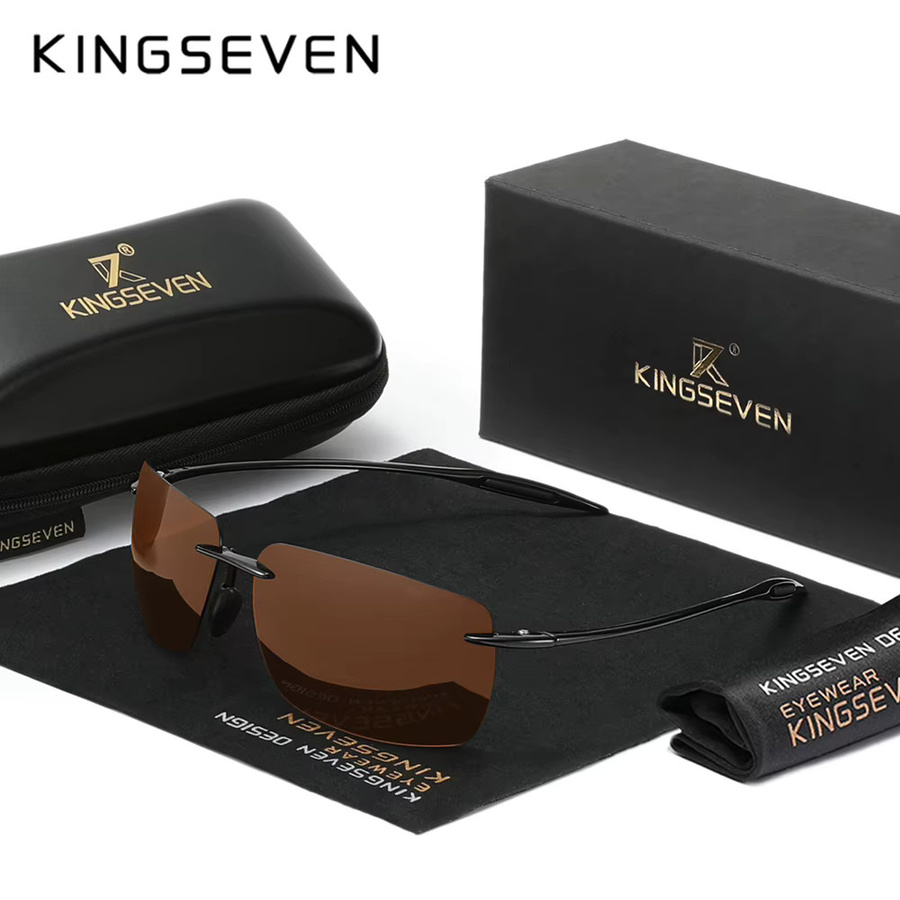 KINGSEVEN Sonnenbrille, randlos, rechteckig, Metall, Unisex, polarisiert, verspiegelt - Bild 1