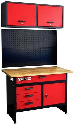 Holzmann Maschinen Werkbank WHL1200 mit Hängeschrank und Lochwand, schwarz/rot, B/T/H: 120 x 60 x 206 cm - Bild 1