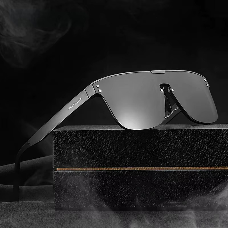VEITHDIA V6881 Sonnenbrille, Herren, Vollrand, Aluminium, Square, Schwarz, polarisiert - Bild 1