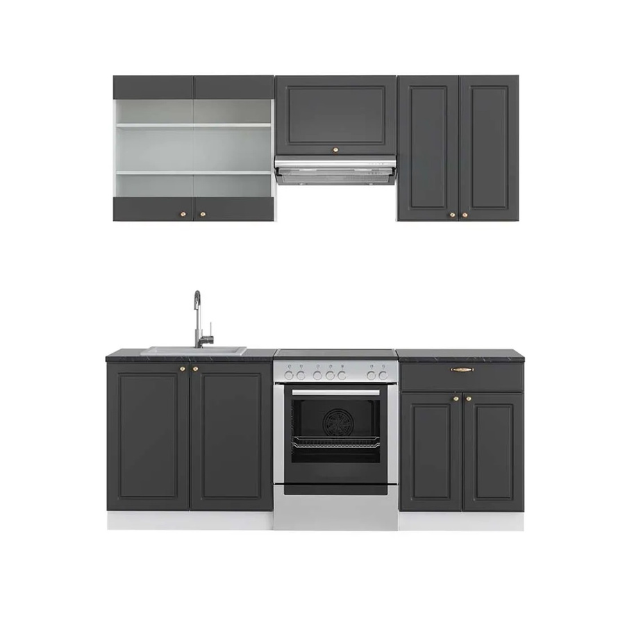 Vicco Fame-Line Küchenzeile modern in Anthrazit-Gold/Weiß mit Soft-Close-Türen Breite: 200 cm, Tiefe: 60 cm, Höhe: 82 cm - Bild 2