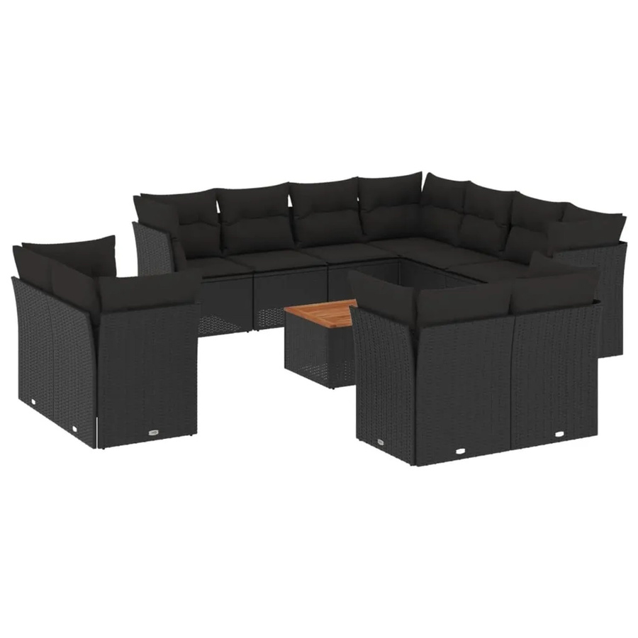 vidaXL 12-tlg Garten-Sofagarnitur aus Polyrattan in Schwarz mit Kissen und Gartentisch - Bild 2