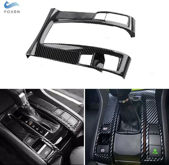 Carbon-Faser Textur Schaltschild Abdeckung für Honda Civic 10. Generation (2016-2020) LHD in Schwarz - Bild 1