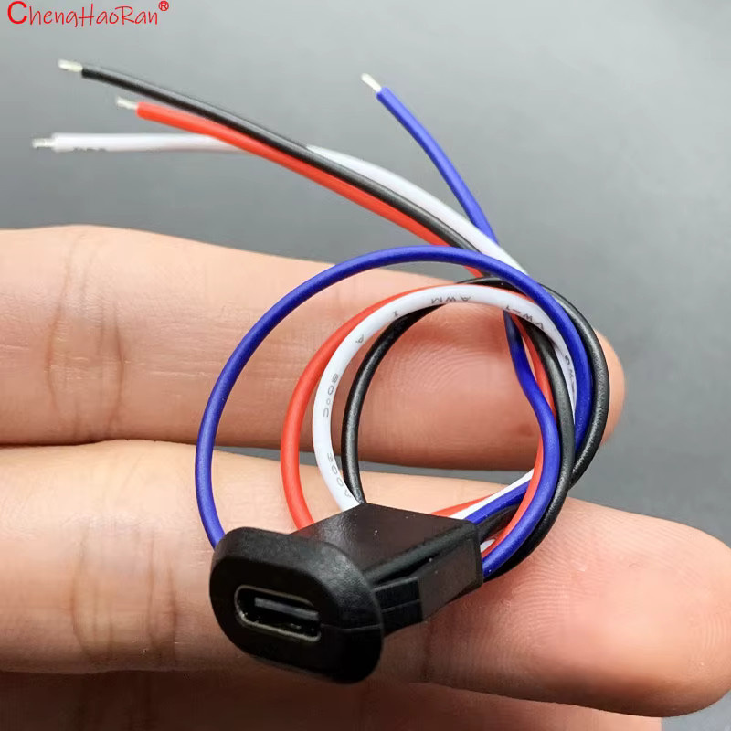 ChengHaoRan USB-C Buchse mit PH2.0 Anschluss, elliptischer wasserdichter Lötanschluss USB-Basis-Stecker in Schwarz - Bild 2