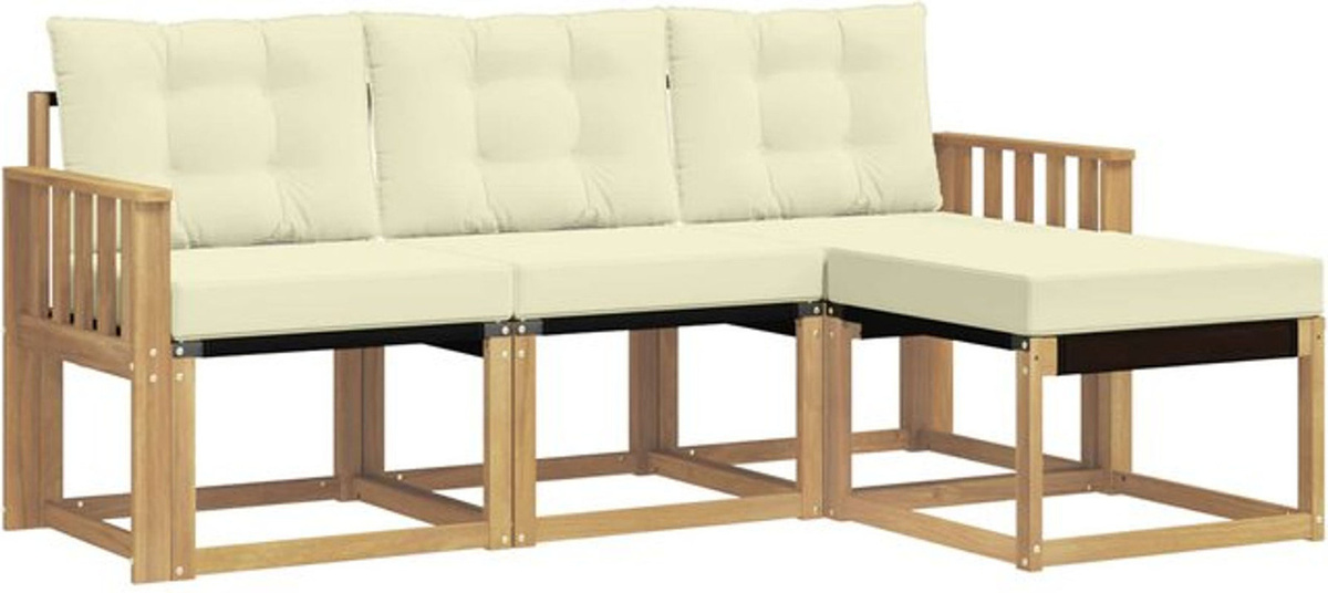 Modernes Outdoor-Sofagarnitur Set aus Akazie mit Kissen von vidaXL, 4-teilige Loungemöbel in Weiß und Beige - Bild 1