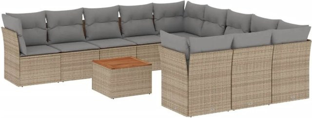 vidaXL 12-teiliges Garten-Sofagarnitur Set aus Poly-Rattan mit Kissen in Beige und Grau - Bild 1