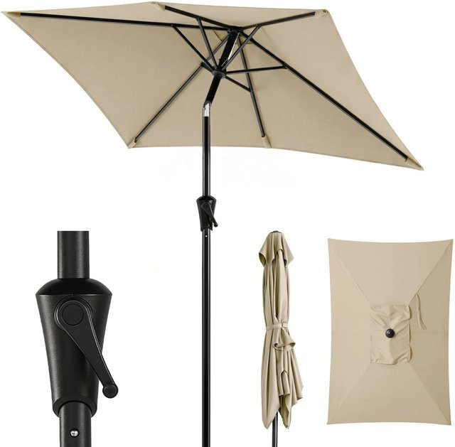 Sekey Sonnenschirm Rechteckig in Taupe/Beige mit Kurbel und UV-Schutz 50+ für Garten und Terrasse, B/T: 210 x 140 cm - Bild 1