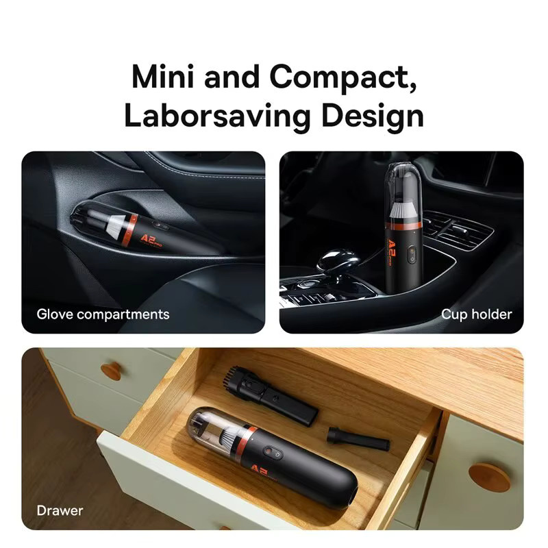 Baseus 2-in-1 Mini-Handstaubsauger für Auto, Zuhause und Büro, 6000 Pa Saugleistung, Schwarz - Bild 4