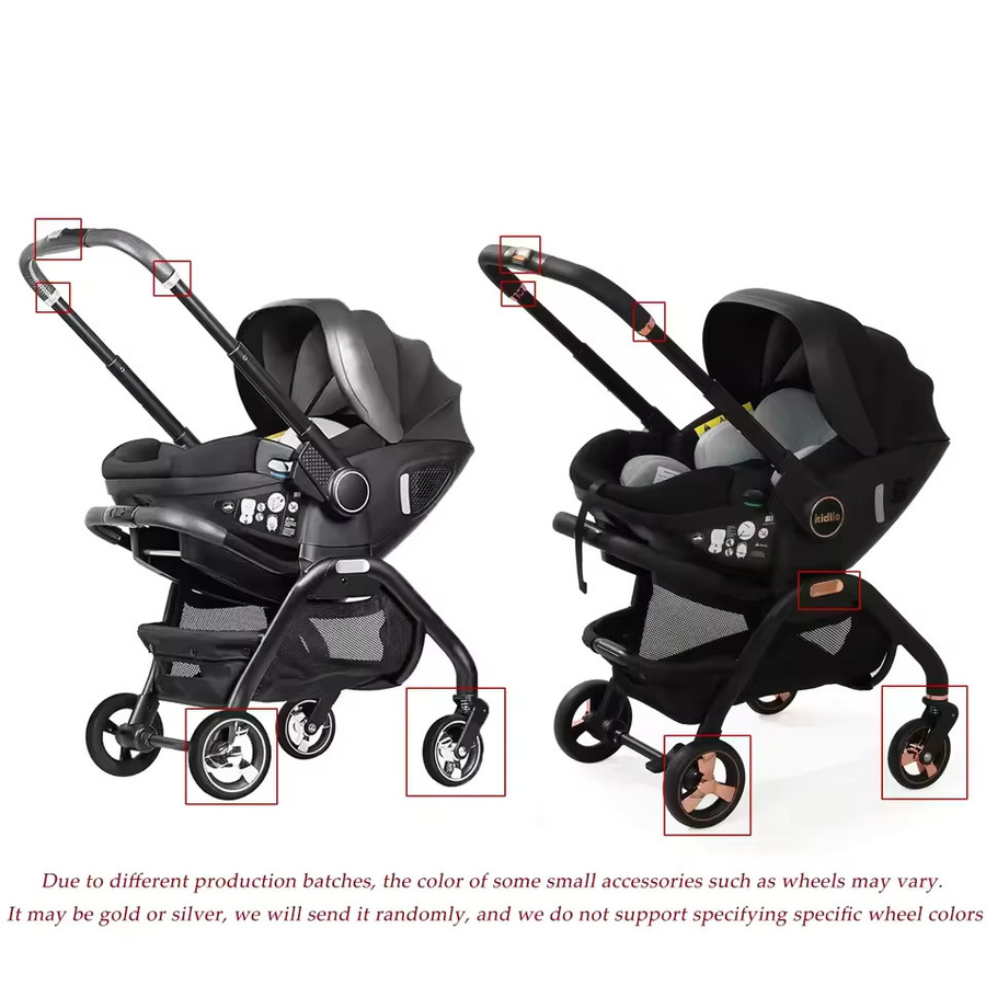 Kidilo 3-in-1 Kinderwagen mit Baby-Sicherheitssitz und Schlafkorb für Neugeborene in Schwarz - Bild 2