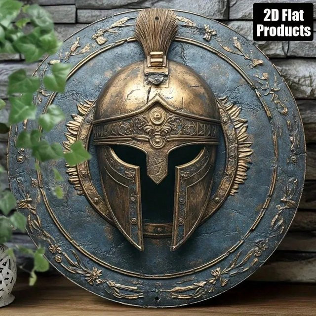 CIFBUY Wandkunst Spartanischer Krieger Helm und Schild aus Metall in Gold im Vintage-Stil - Bild 1