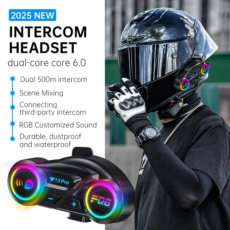 XINOWY Y13 Pro Motorrad Helm Bluetooth Headset Intercom mit V6.0 Chip, Stereo, FM Radio und RGB Licht in Schwarz - Bild 2