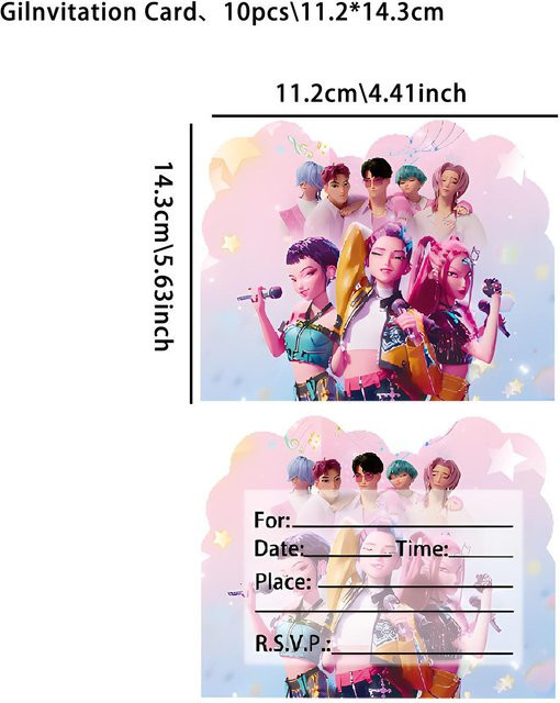 12 Stück Kpop Dämonenjäger Einladungskarten für Kinder, einseitig und doppelseitig bedruckt, bunte Cartoon Geburtstagsparty Karten aus Papier - Bild 1