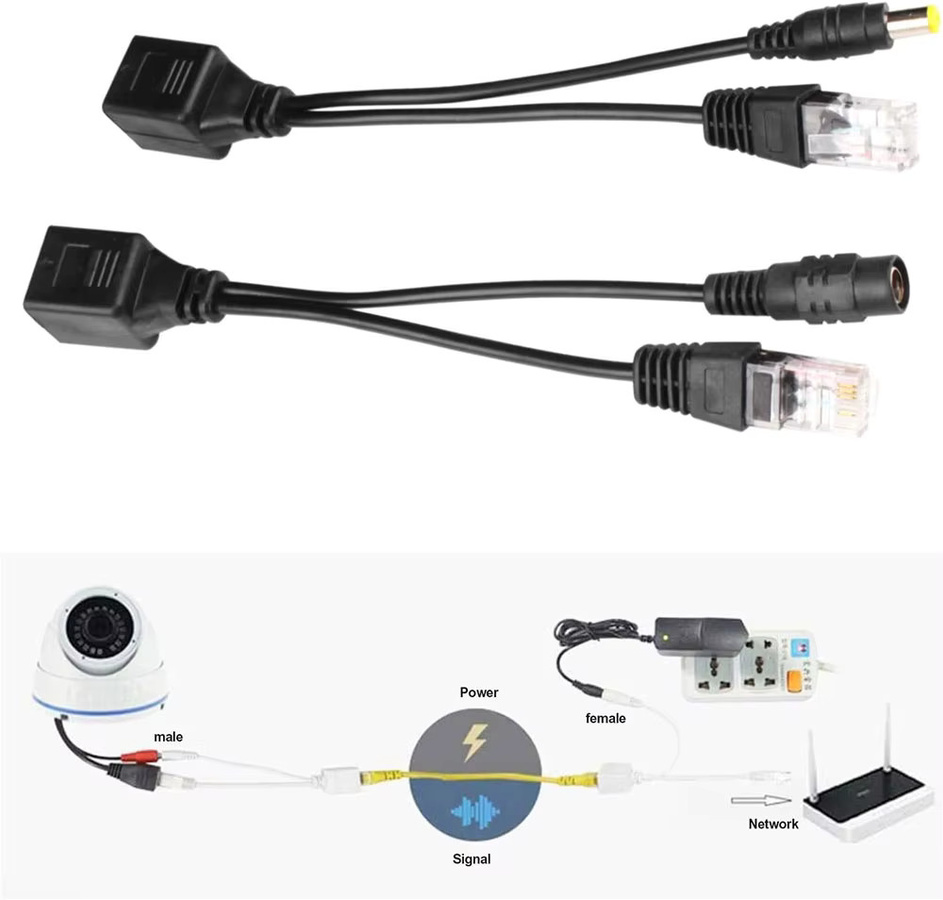 Anja Core Passives PoE-Injektor und PoE-Splitter-Kit mit RJ45-Ethernet und DC 5,5 x 2,1 mm Adapteranschluss, Schwarz, 5 Paare - Bild 1