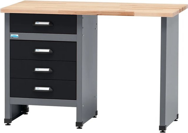 Küpper Werkbank mit 4 Schubladen und 1 Sitzraum, Farbe Schwarz-Hellgrau, B/T/H: 120 x 60 x 84 cm - Bild 1