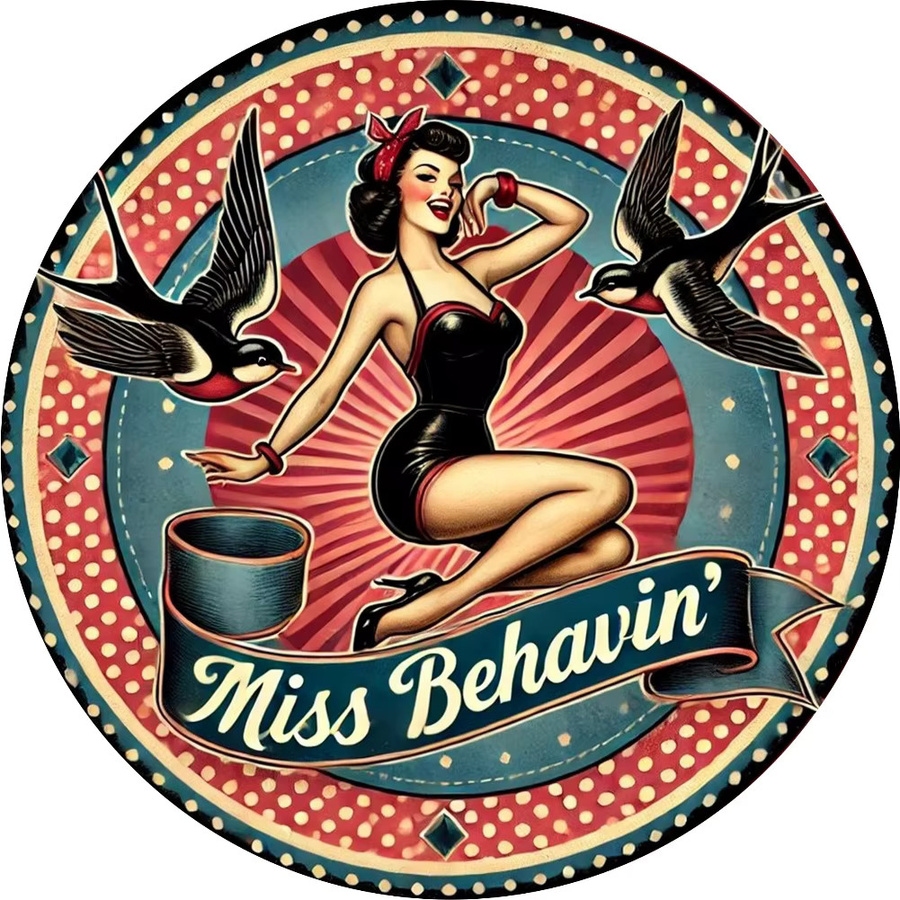 CIFBUY Bettie Page Retro Pinup Girl Rockabilly Rundes Metallschild, Durchmesser: 20,3 cm, Mehrfarbig - Bild 6