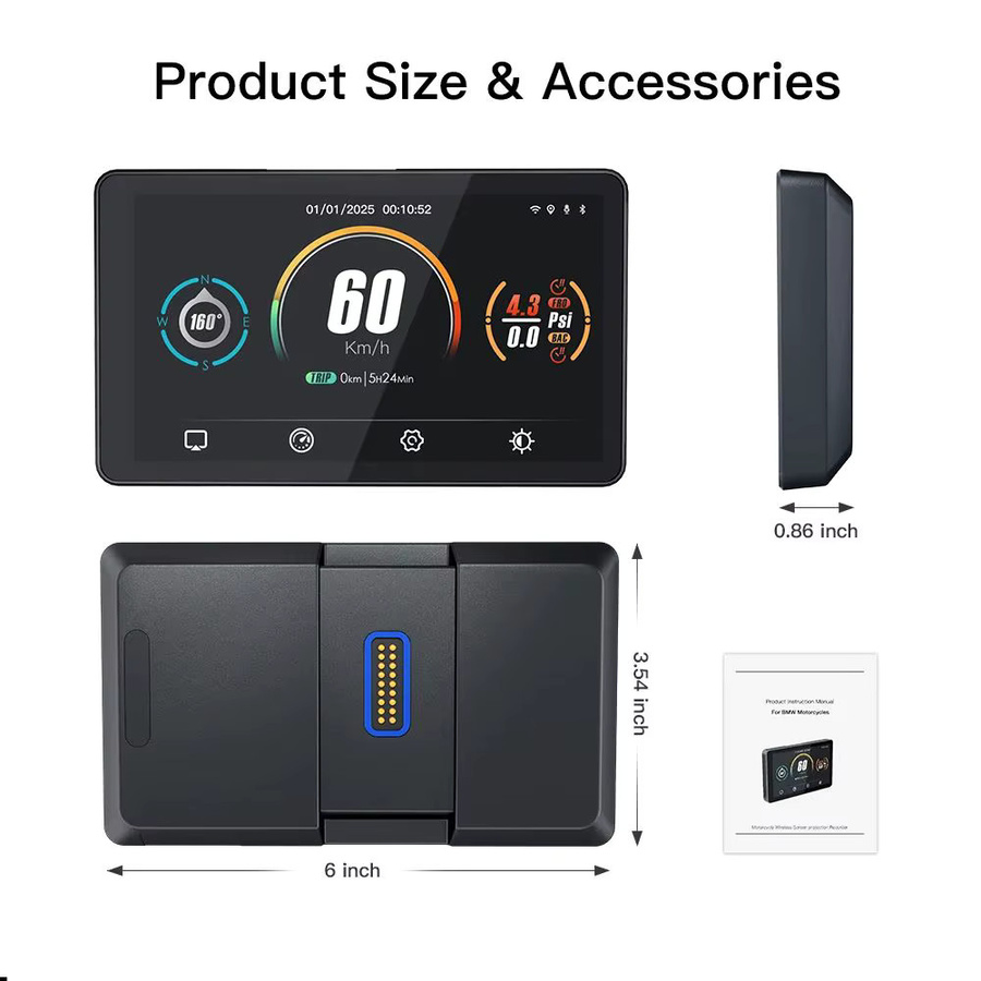 CARABC MB6 Wireless CarPlay und Android Auto Digitales Armaturenbrett Navigationsbildschirm für BMW Motorrad R1200GS R1250GS R1300GS, 6 Zoll, Schwarz - Bild 7