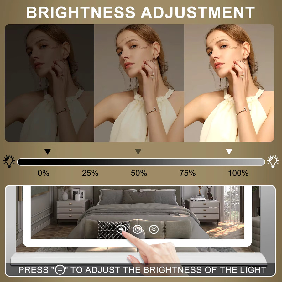 Teousev Hollywood-Schminkspiegel mit LED-Beleuchtung in Weiß, 80 cm Breite, dimmbar mit 3 Farben und Touch-Steuerung, CRI≥90 - Bild 3