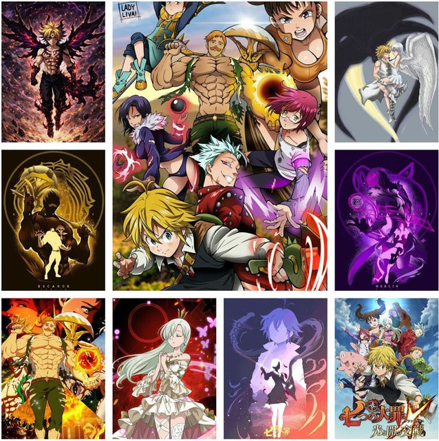 Potdemiel S-Seven Deadly Sins Klassische Anime 5D DIY Vollrunde Diamantmalerei in Multicolour für deine ästhetische Dekoration, B/H: 40 x 40 cm - Bild 1