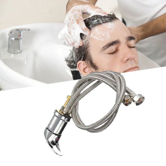 Salon-Shampoo-Waschbecken-Armatur-Set aus Zinklegierung in Silber mit Warm- und Kaltwasserhahn, geflochtenem Schlauch und Sprinkler-Ersatzkit für die Friseur-Haarwäsche - Bild 1