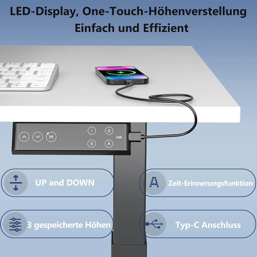 ALLDREI elektrisches Schreibtischgestell mit 2 Motoren, höhenverstellbar, Schwarz, mit Type-C Ports - Bild 2