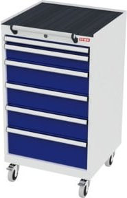 STIER Mobiler Schubladenschrank aus Stahl mit 6 Schubladen, Enzianblau und Lichtgrau, B: 60,0 cm, T: 57,5 cm, H: 109,0 cm - Bild 1