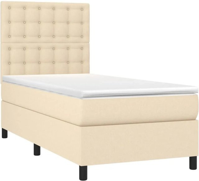 vidaXL Boxspringbett Hybrid mit Matratze und LED-Unterbettbeleuchtung in Creme, B/T/H: 90 x 200 x 118 cm - Bild 1
