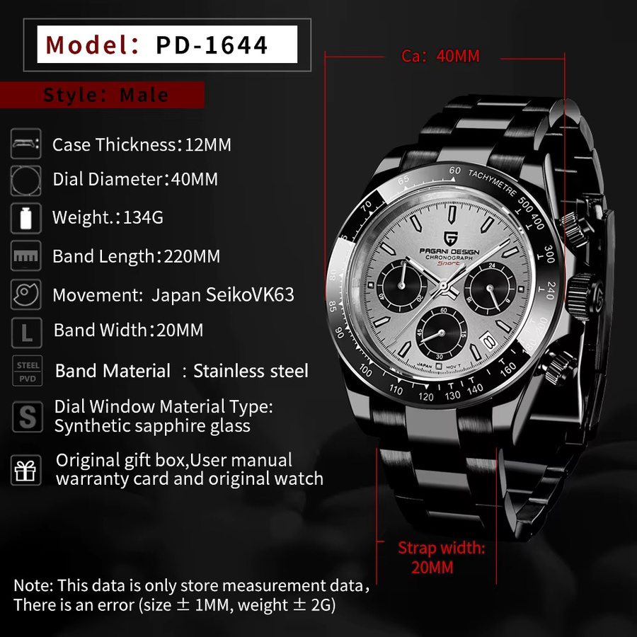 PAGANI DESIGN Chronograph, Quarz, Edelstahl, Saphirglas, Herren - Bild 5