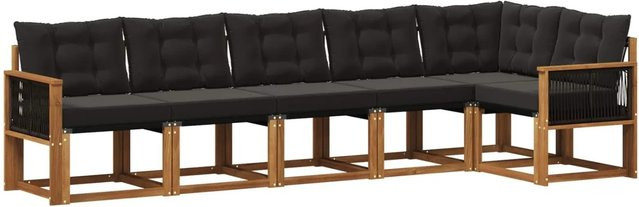 vidaXL Outdoor-Sofagarnitur L-Form aus Akazienholz mit Textilene und 6 Kissen in Schwarz und Natur - Bild 1