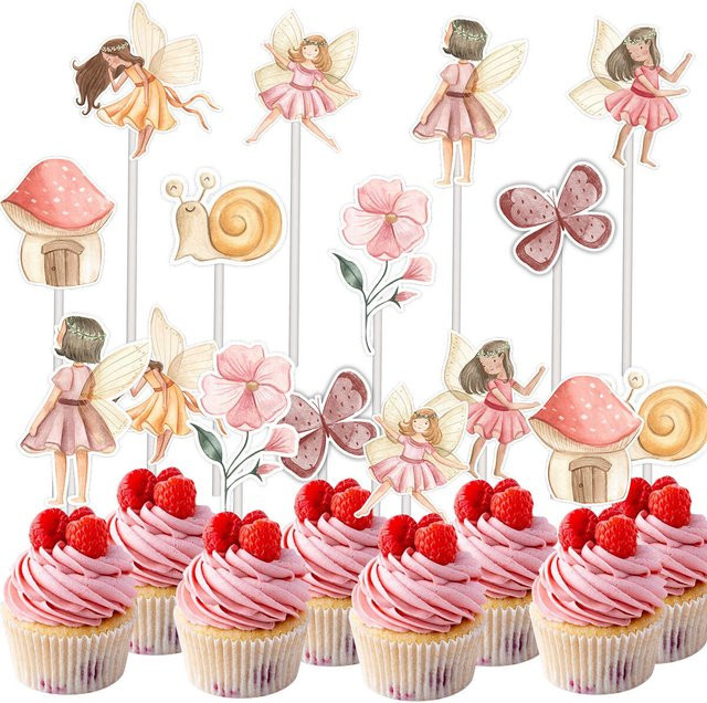 24er Set Schmetterling und Fee Cupcake Topper aus Papier in Mehrfarbig für Kindergeburtstage und DIY Kuchendekorationen - Bild 1