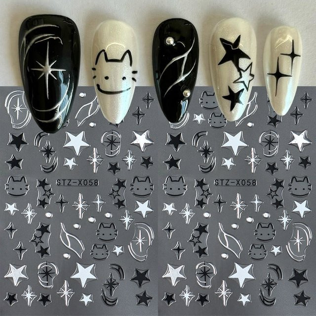 Full Beauty Nagelaufkleber Katze Hund, Schwarz Silber, Glänzend - Bild 1