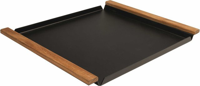 Stern Tablett aus Aluminium in Schwarz Matt mit Teakgriffen, B/T/H: 48 x 40 x 3 cm - Bild 1