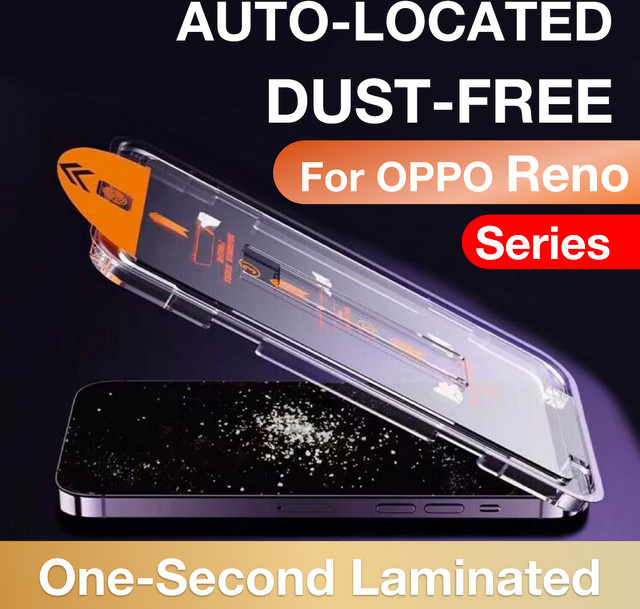 Displayschutzfolie aus gehärtetem Glas für OPPO Reno Serie inklusive automatischem Staubentfernungsset, transparent - Bild 1