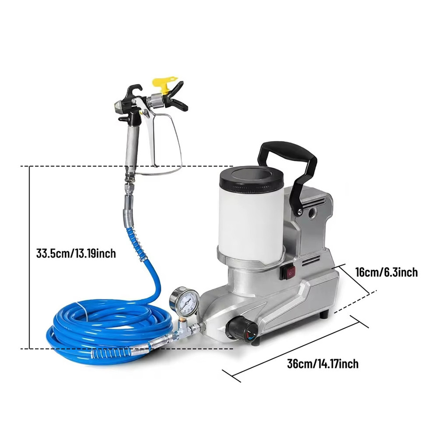 Podofo Airless Farbspritzgerät 1600W mit bürtenlosem Motor, elektrische Hochdruck-Spritzpistole in Silber für Wände und Decken, 2 l/min - Bild 7