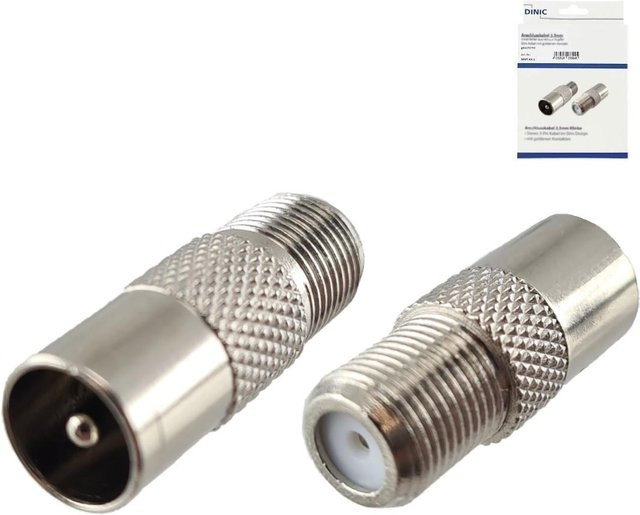 DINIC Adapter IEC Stecker auf F-Buchse und ANT-Stecker auf SAT-Buchse aus Vollmetall in Silber - Bild 1