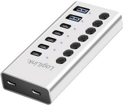 LogiLink UA0447 USB-Hub mit 7 Ports (5x USB-A und 2x USB-C), USB 3.2 Gen1 5 GBit/s, Aluminium, Silber - Bild 1