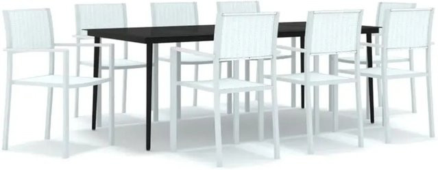 vidaXL 9-teilige Garten-Essgruppe in Weiß mit Rattan-Design und Glasplatte für Garten, Balkon oder Terrasse - Bild 1